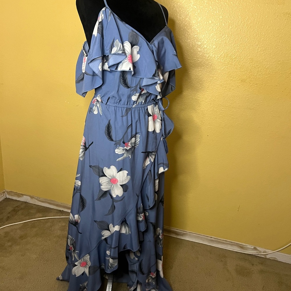 Blue Floral Ruffle Maxi Dress - Picture 8 of 11
